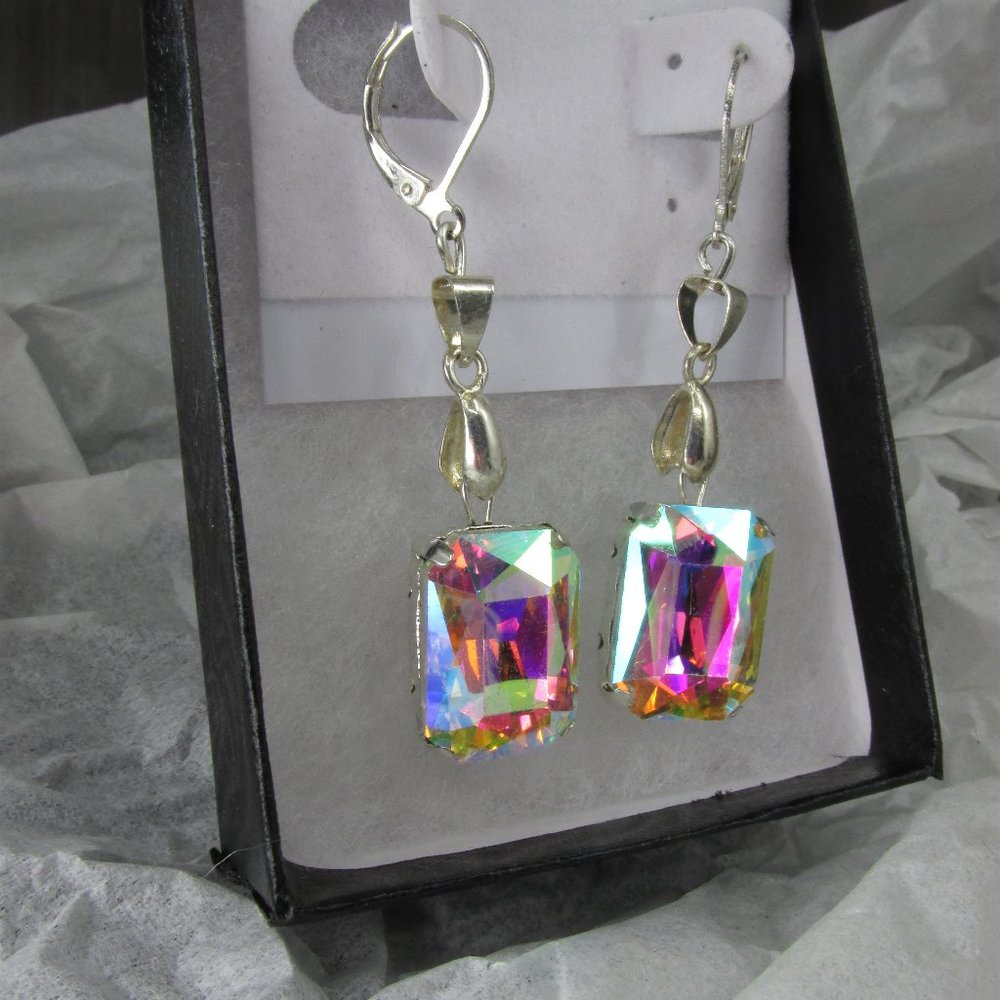 Sterling Silver Plated Faceted Aurea Borealis Dangles